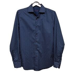 Tasso Elba Men button up Blue Long Sleeve Dress Shirt 29in By 22in Size Small